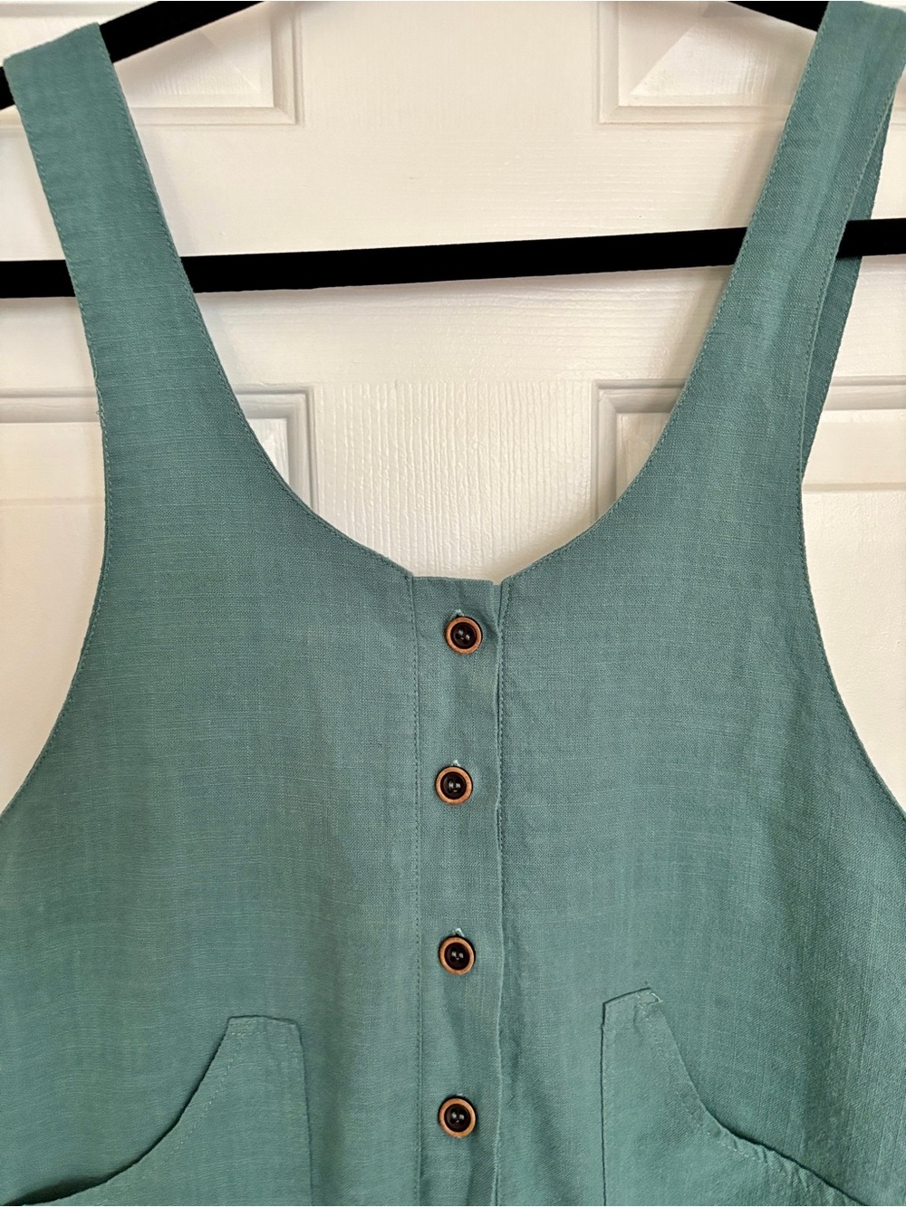 Sage Green Soft Linen and Cotton Button-Front Linen Jumper Roomy Small